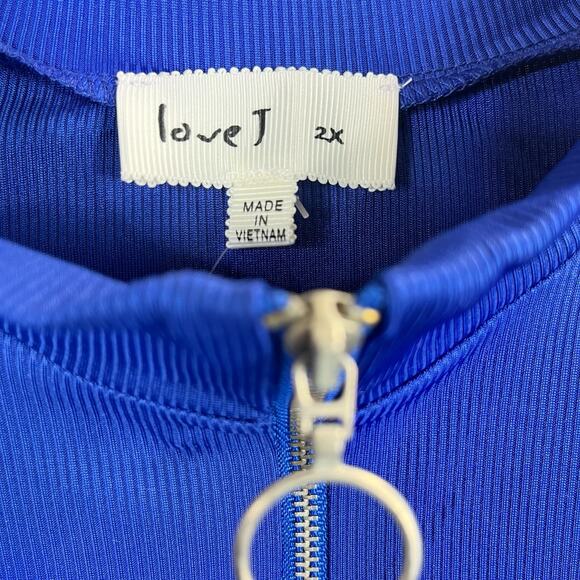Love J Short Sleeve Quarter Zip Blue Rib Knit Top 2X NWT - Picture 4 of 7